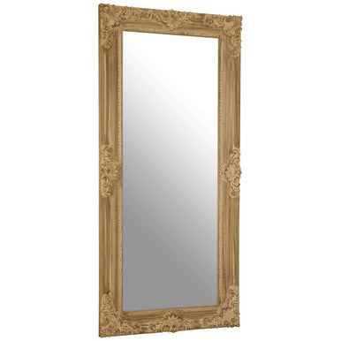 Orsina Chloe Wooden Wall Mirror – Natural Wood with Carved Accents