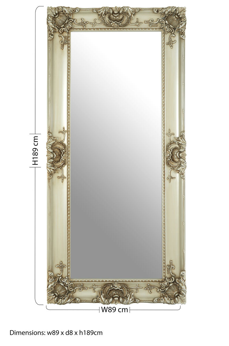 Orsina Cara Ornate Silver Wall Mirror – Neoclassical Wooden Frame