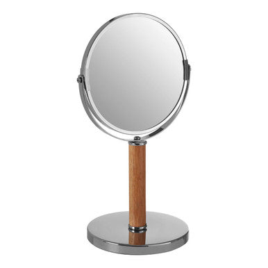Orsina Cassini Table Mirror – Chrome and Rubber Wood Vanity Mirror