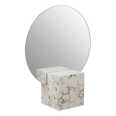 Orsina Mimo Round Vanity Mirror – Faux Marble Base Tabletop Decor