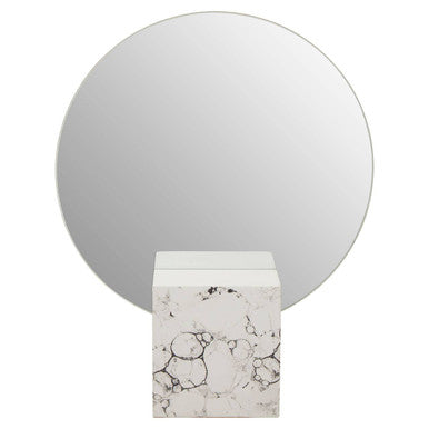 Orsina Mimo Round Vanity Mirror – Faux Marble Base Tabletop Decor