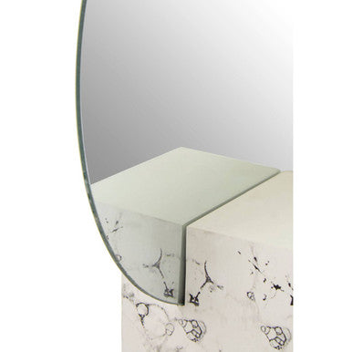 Orsina Mimo Round Vanity Mirror – Faux Marble Base Tabletop Decor