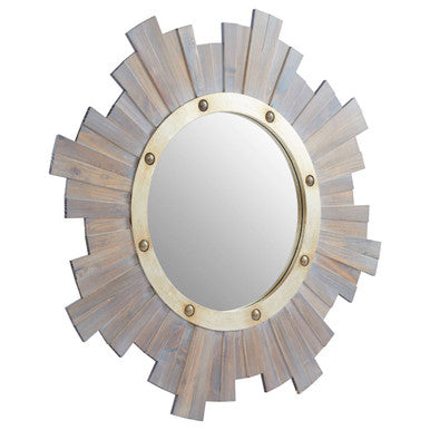Orsina Sunburst Wooden Wall Mirror – Round Rustic Grey Accent Mirror
