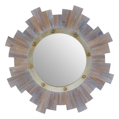 Orsina Sunburst Wooden Wall Mirror – Round Rustic Grey Accent Mirror