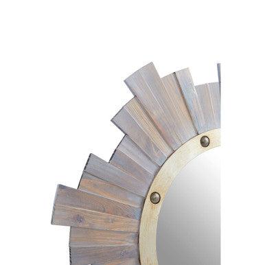 Orsina Sunburst Wooden Wall Mirror – Round Rustic Grey Accent Mirror