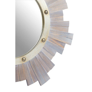 Orsina Sunburst Wooden Wall Mirror – Round Rustic Grey Accent Mirror