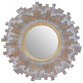 Orsina Sunburst Wooden Wall Mirror – Multilevel Grey Sculptural Decor