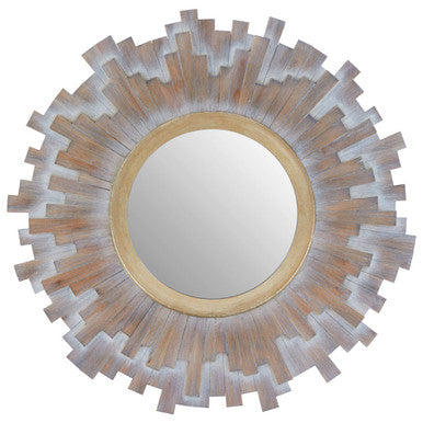 Orsina Sunburst Wooden Wall Mirror – Multilevel Grey Sculptural Decor