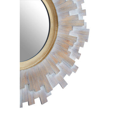 Orsina Sunburst Wooden Wall Mirror – Multilevel Grey Sculptural Decor