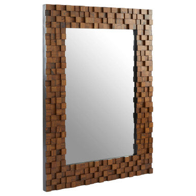 Orsina Ruben Dimensional Squares Wooden Wall Mirror – Brown 3D Frame
