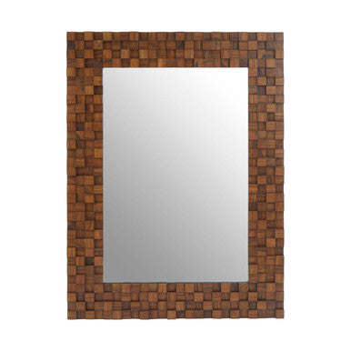 Orsina Ruben Dimensional Squares Wooden Wall Mirror – Brown 3D Frame