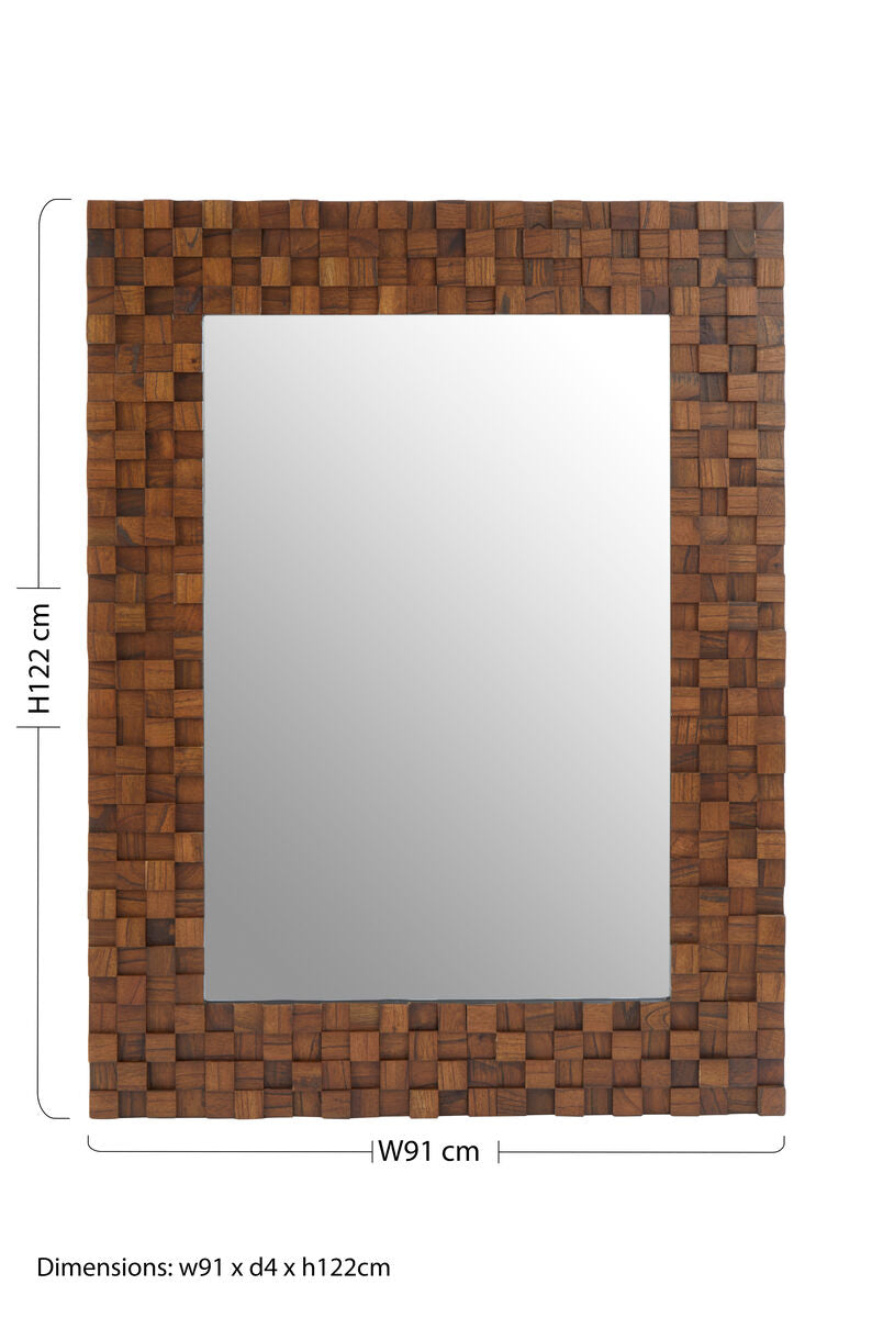 Orsina Ruben Dimensional Squares Wooden Wall Mirror – Brown 3D Frame
