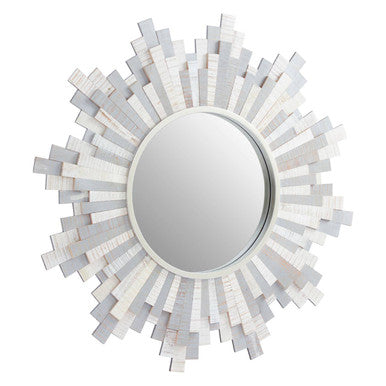 Orsina Sunburst Wooden Wall Mirror – Grey and White Round Mirror