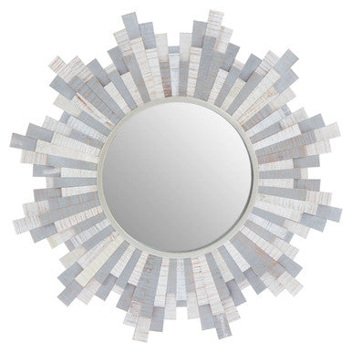Orsina Sunburst Wooden Wall Mirror – Grey and White Round Mirror