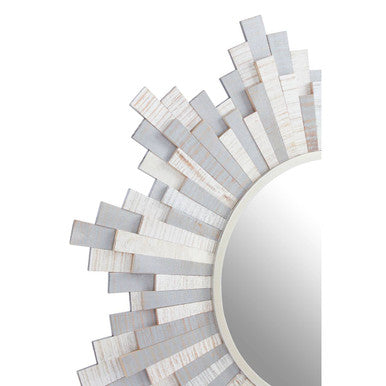 Orsina Sunburst Wooden Wall Mirror – Grey and White Round Mirror