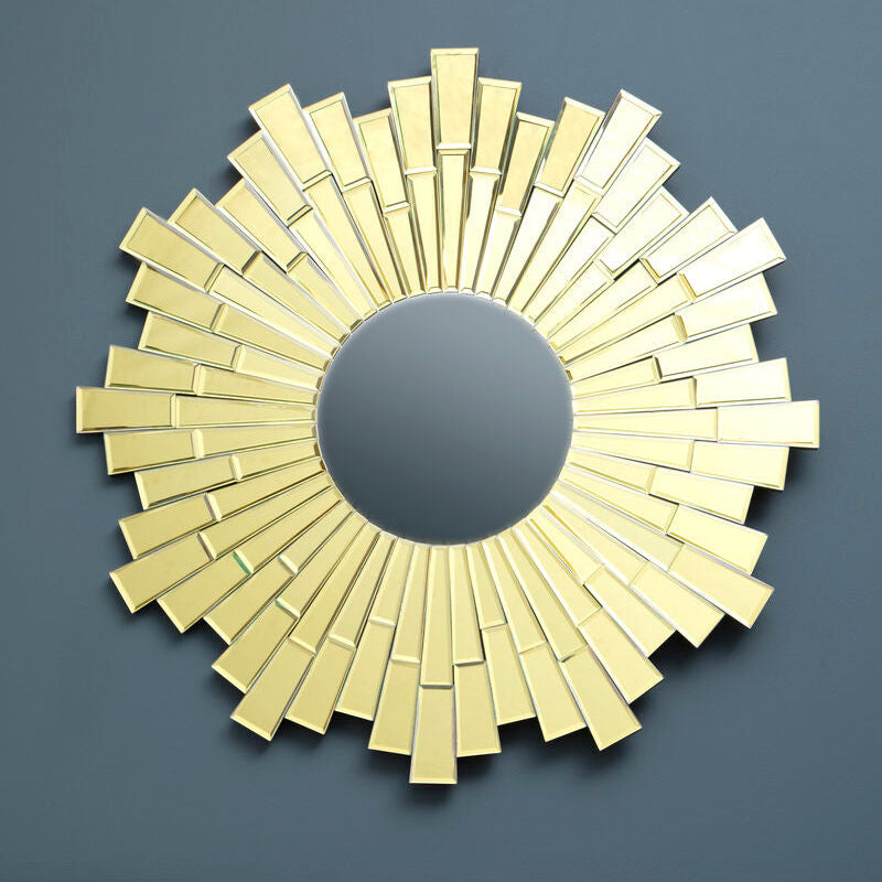 Orsina Glitzy Small Round Sunburst Wall Mirror – Decorative Glass Frame