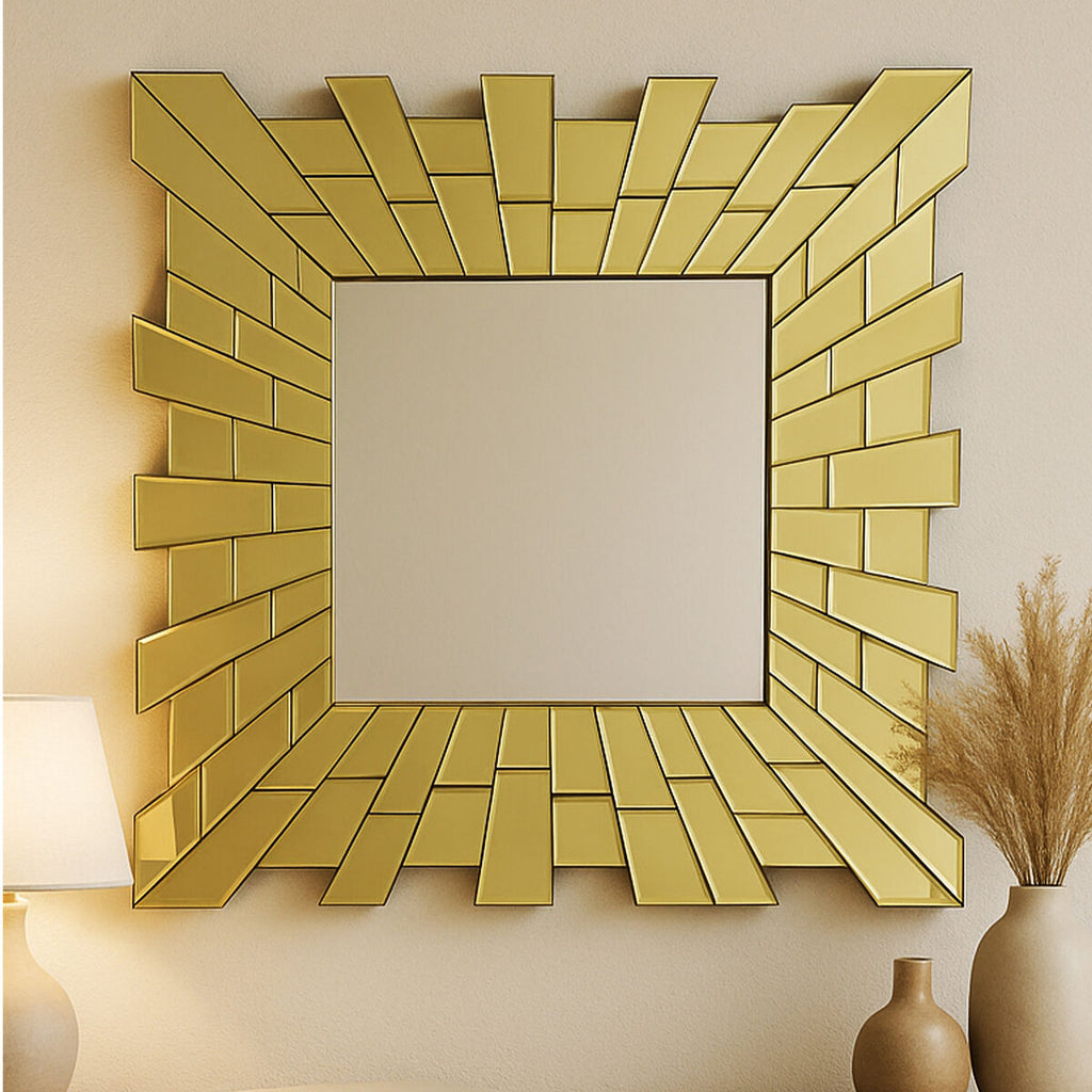 Orsina Glitzy Small Square Wall Mirror – Tiled Glass Frame Decor