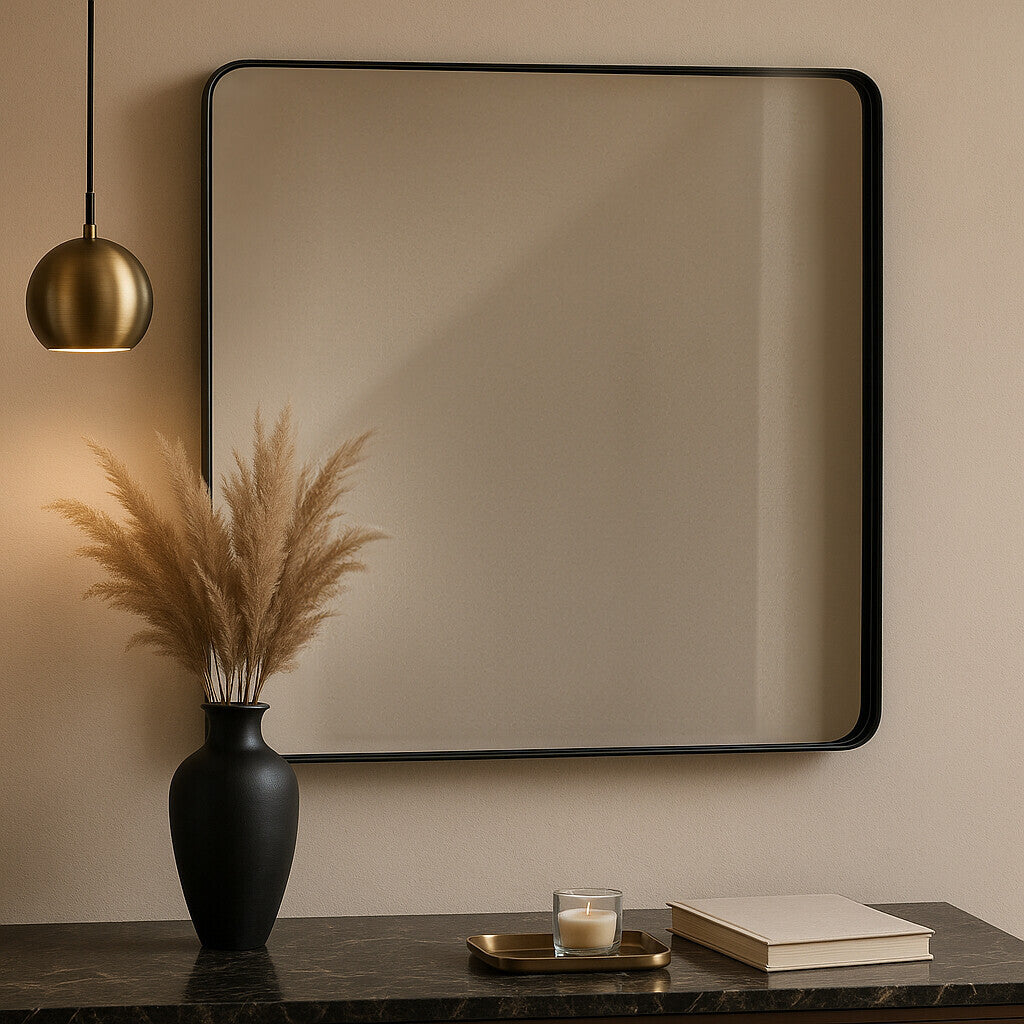 Orsina Candi Square Wall Mirror – Matte Black Slim Metal Frame