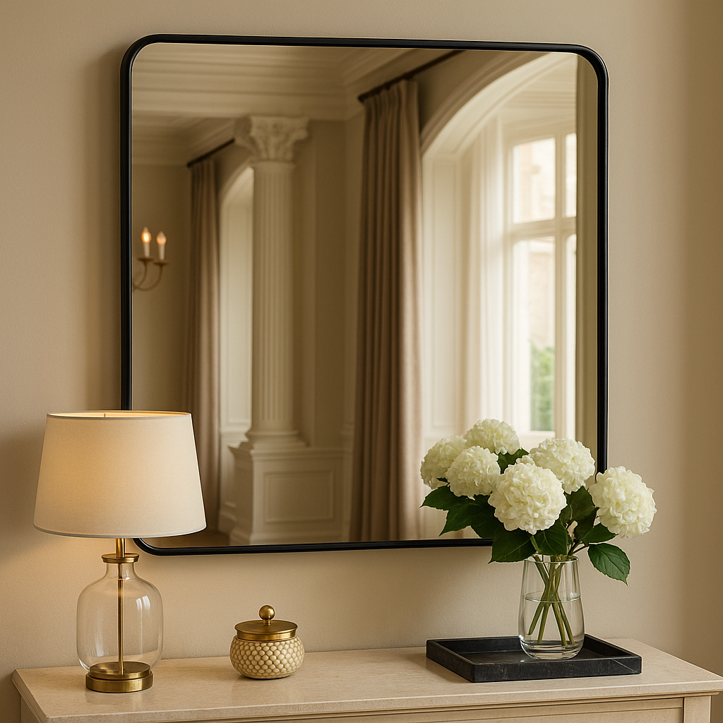 Orsina Candi Square Wall Mirror – Matte Black Slim Metal Frame