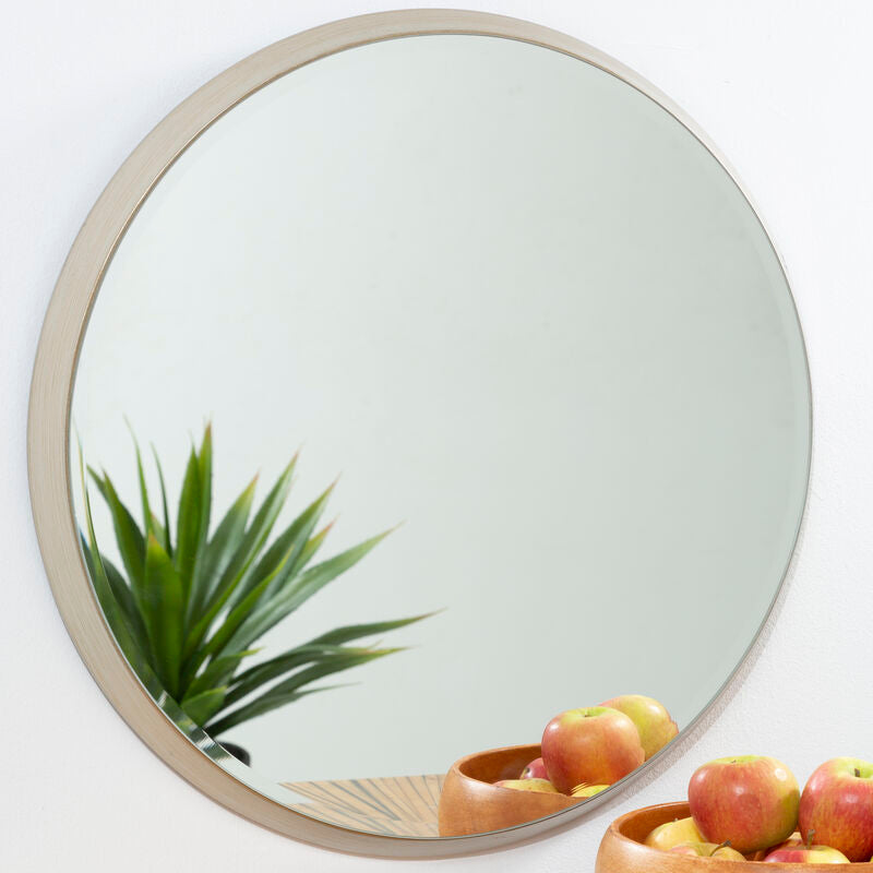 Orsina Athena Large Round Wall Mirror | Silver Bevelled Glass Frame