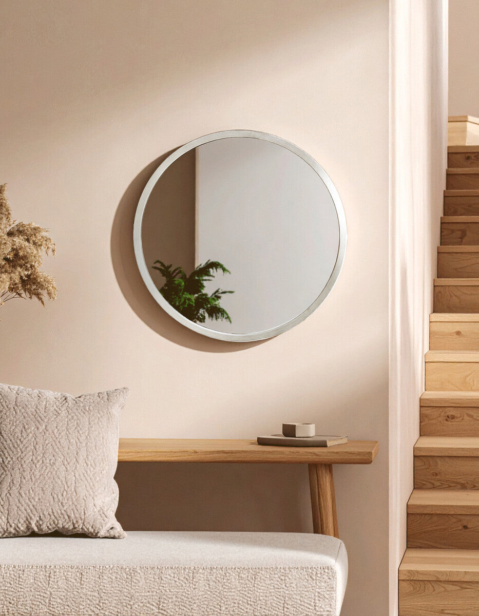 Orsina Saska Round Wall Mirror – Small Antique Silver Accent Mirror