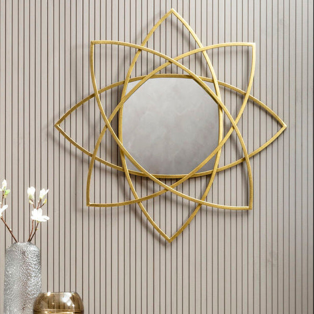 Orsina Farran Gold Octagonal Geometric Wall Mirror – 8-Sided Metal Frame