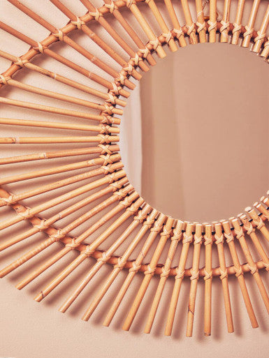 Orsina Mataram Natural Rattan Eye Shape Wall Mirror – Handwoven Boho Decor