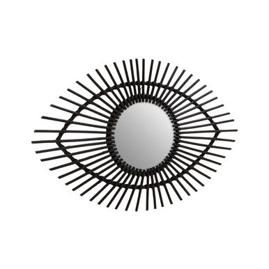Orsina Mataram Eye-Shaped Wall Mirror – Black Natural Rattan Decor