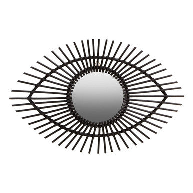 Orsina Mataram Eye-Shaped Wall Mirror – Black Natural Rattan Decor