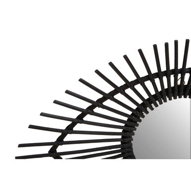 Orsina Mataram Eye-Shaped Wall Mirror – Black Natural Rattan Decor
