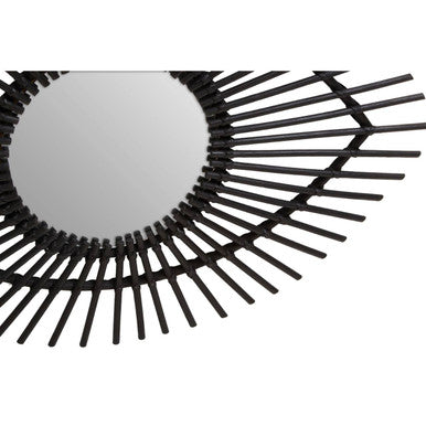 Orsina Mataram Eye-Shaped Wall Mirror – Black Natural Rattan Decor