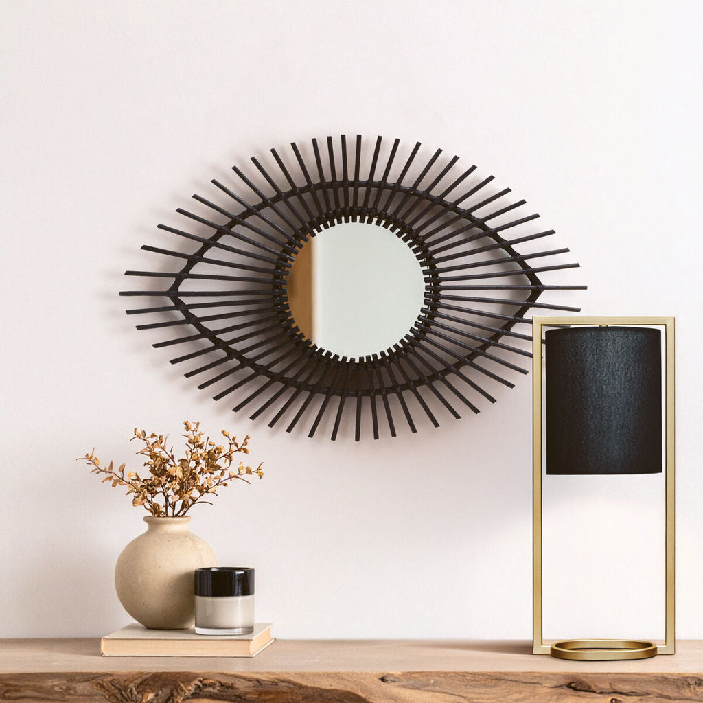 Orsina Mataram Eye-Shaped Wall Mirror – Black Natural Rattan Decor