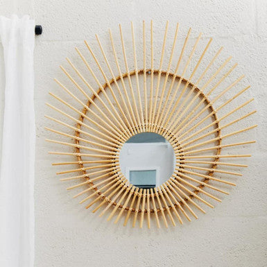 Orsina Mataram Natural Rattan Wall Mirror – Round Handwoven Boho Decor