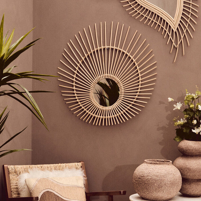 Orsina Mataram Natural Rattan Wall Mirror – Round Handwoven Boho Decor
