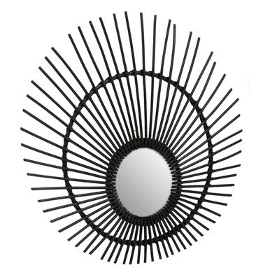Orsina Mataram Round Wall Mirror – Handwoven Black Natural Rattan
