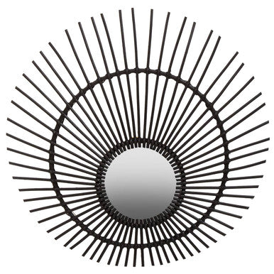 Orsina Mataram Round Wall Mirror – Handwoven Black Natural Rattan