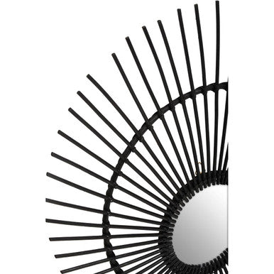 Orsina Mataram Round Wall Mirror – Handwoven Black Natural Rattan
