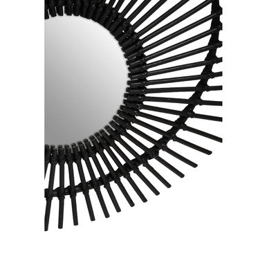 Orsina Mataram Round Wall Mirror – Handwoven Black Natural Rattan