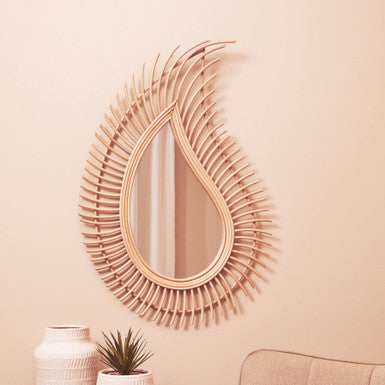 Orsina Mataram Teardrop Wall Mirror – Handwoven Natural Rattan