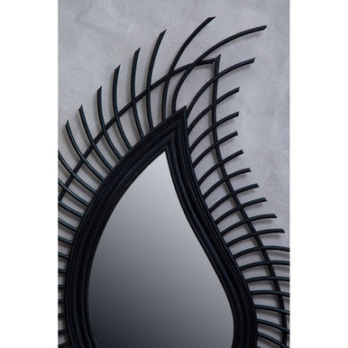 Orsina Mataram Teardrop Rattan Wall Mirror – Black & Natural Boho