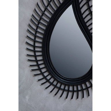 Orsina Mataram Teardrop Rattan Wall Mirror – Black & Natural Boho