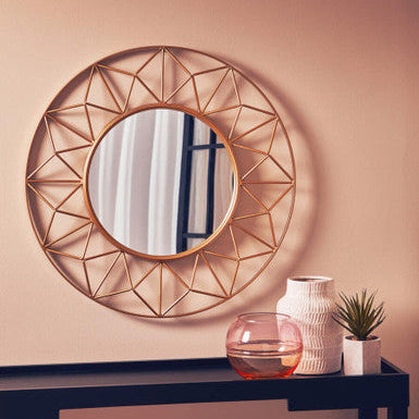 Orsina Matera 3D Round Gold Wall Mirror – Geometric Modern Decor