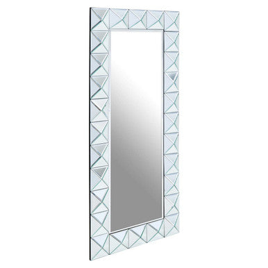 Orsina Yula Pyramid Edged Wall Mirror – Silver Faceted Rectangular Frame