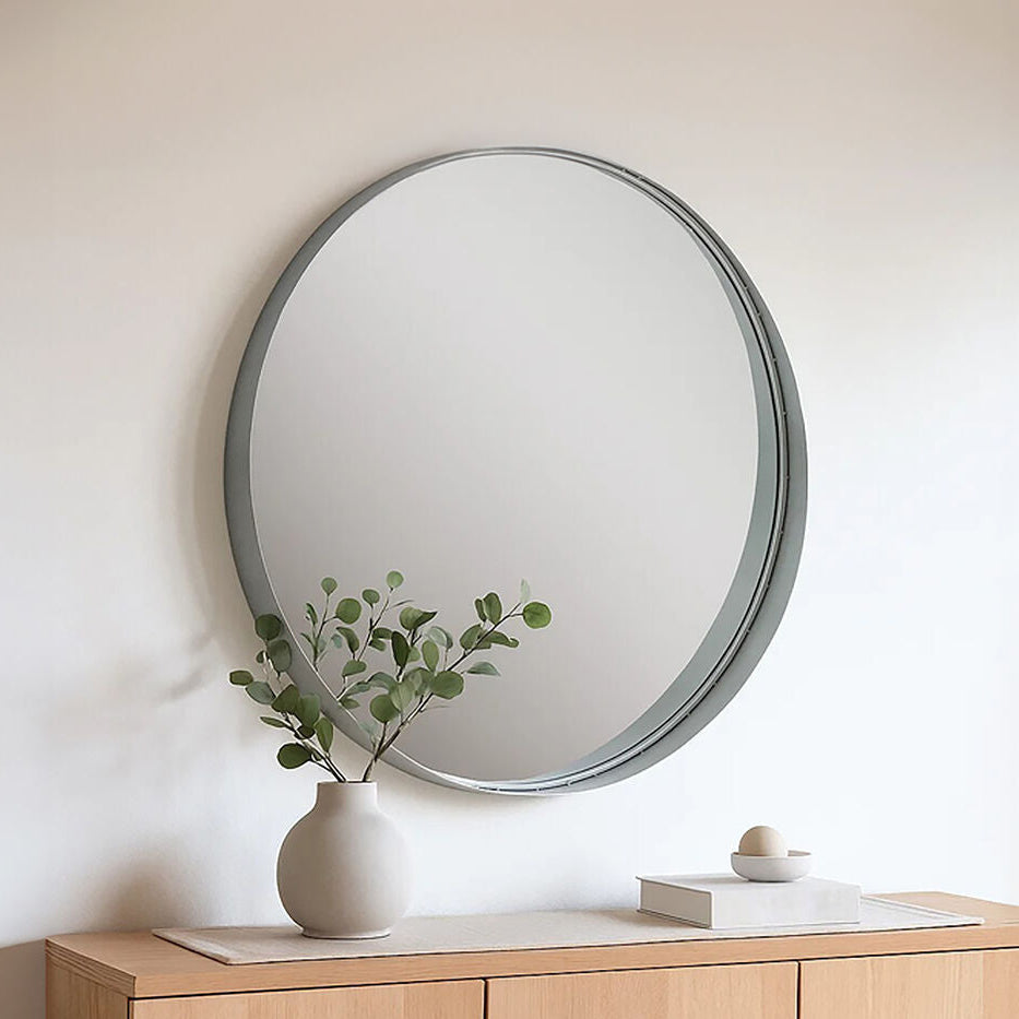 Orsina Avento Large Round Silver Wall Mirror – Contemporary Iron Frame