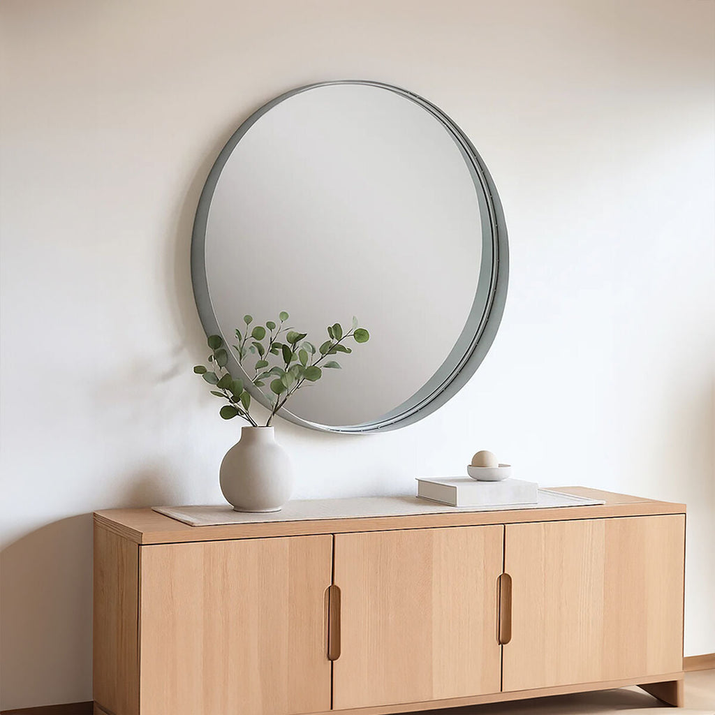 Orsina Avento Large Round Silver Wall Mirror – Contemporary Iron Frame