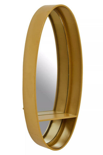 Orsina Avento Gold Oval Wall Mirror with Shelf – Modern Vanity Decor