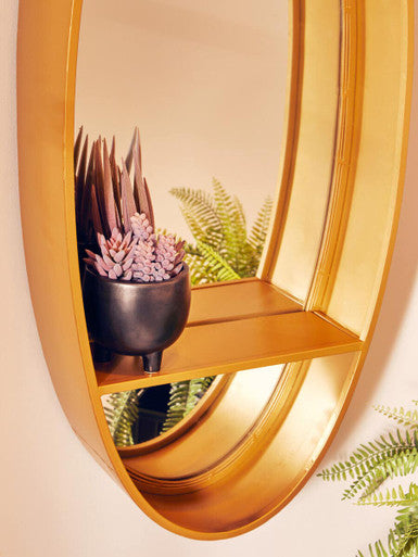 Orsina Avento Gold Oval Wall Mirror with Shelf – Modern Vanity Decor