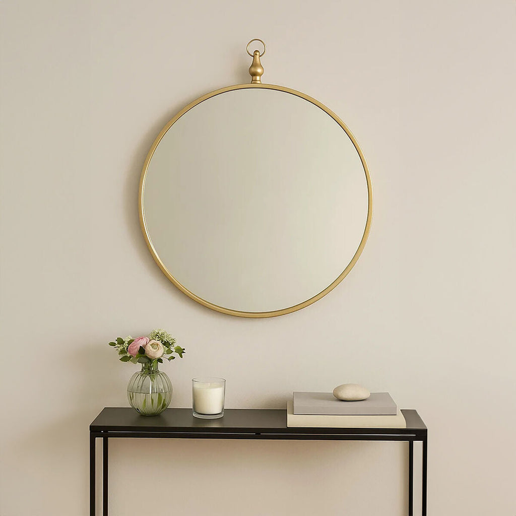 Orsina Avento Gold Round Wall Mirror with Decorative Hanging Hook