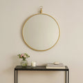 Orsina Avento Gold Round Wall Mirror with Decorative Hanging Hook