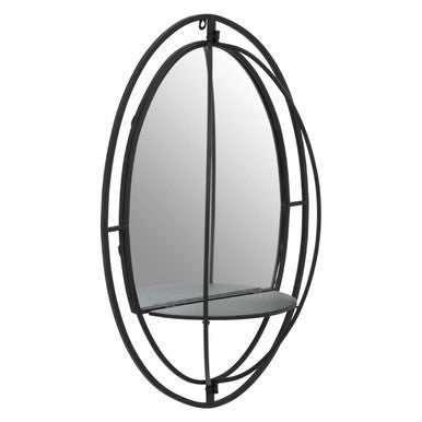 Orsina Avento Oval Black Wall Mirror with Shelf – Modern Metal Frame